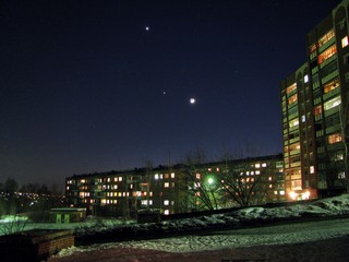 Венера, Юпитер и Луна на вечернем небе. (Eugene Sky)