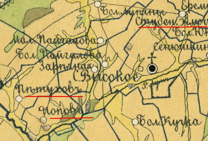 фрагмент карты 1885 г. (поч. Попов, Петухов, Ст. Ключ)
