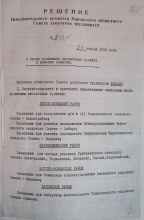 Копия Решения Исполнительного комитета Кировского областного Совета депутатов трудящихся № 898 "А" от 24.11.1955 г. "О вновь возникших населённых пунктах в районах области". Прошнуровано и скреплено печатью три листа. Лист 1. document