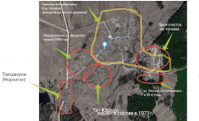 Карта прежних границ деревень Трехдворик и Тат-Юрдур, которые сейчас являются частью деревни Алмаметьево. Составил А. Ш. Хасанов plan